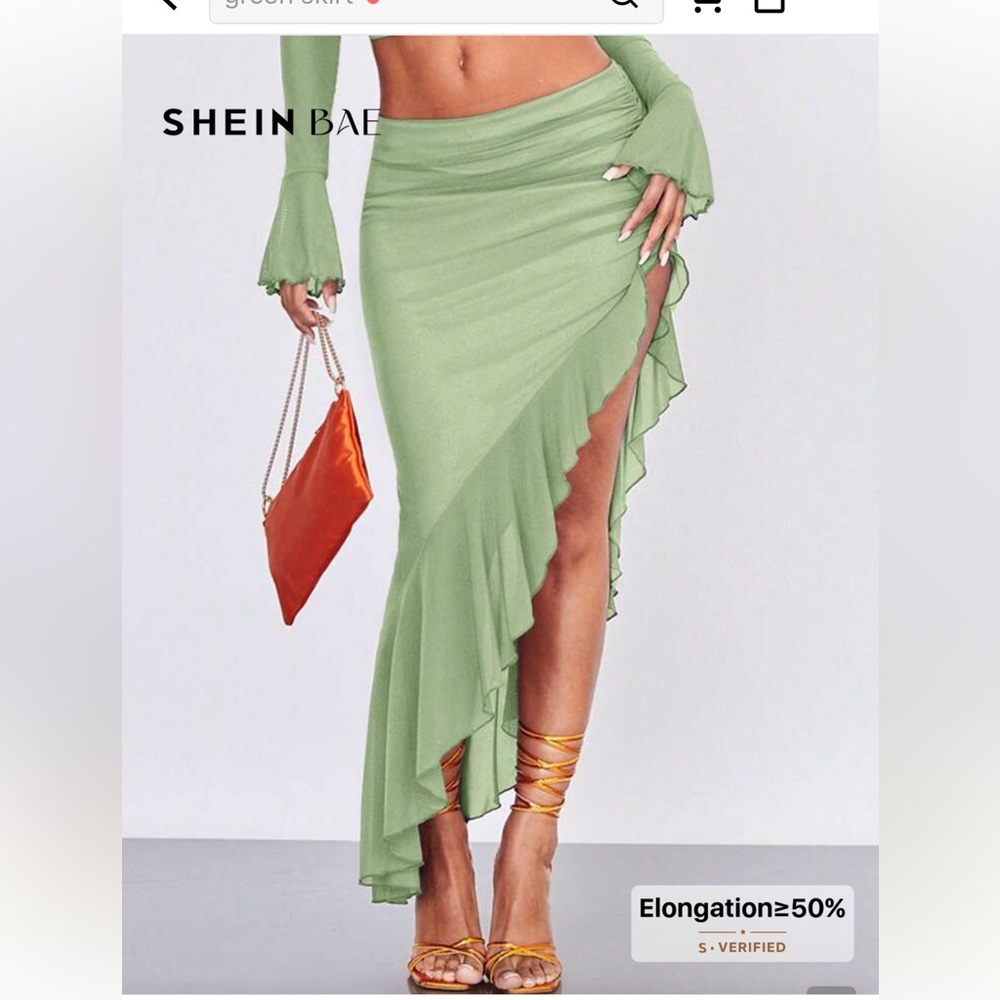 SHEIN Mint Asymmetrical Ruffle Skirt